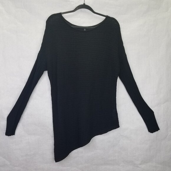 Eileen Fisher Tunic Women's L Asymmetrical Hem Variegated Tencel Rib Knit Sheer - Picture 5 of 12